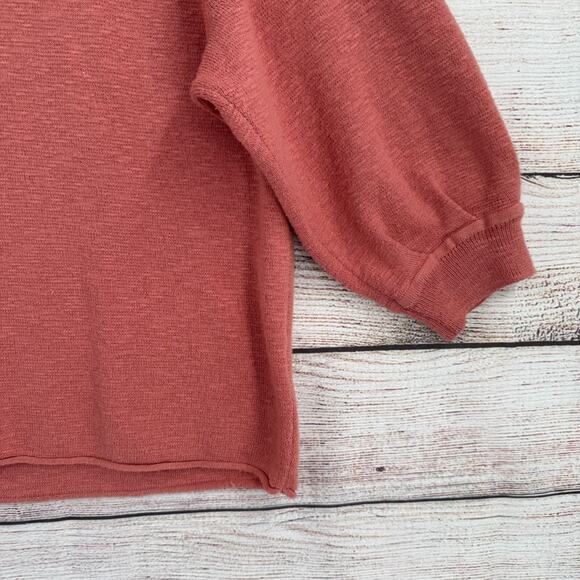 Madewell 3/4 Sleeve Oversized Rough Hem Crew Neck Sweater Women's Medium Pink - Picture 6 of 12